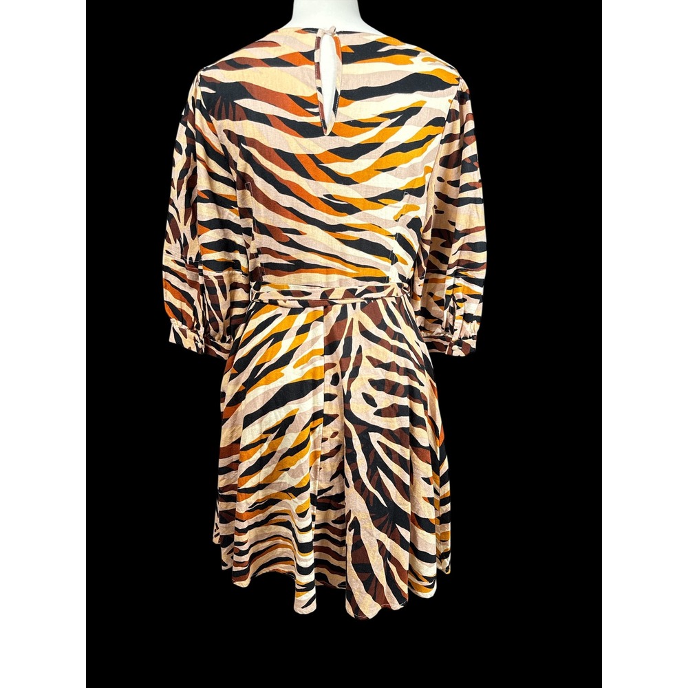 Who What Wear Dress Medium Linen Blend Animal Print Mini‎ Fit Flare Belted - Picture 3 of 9